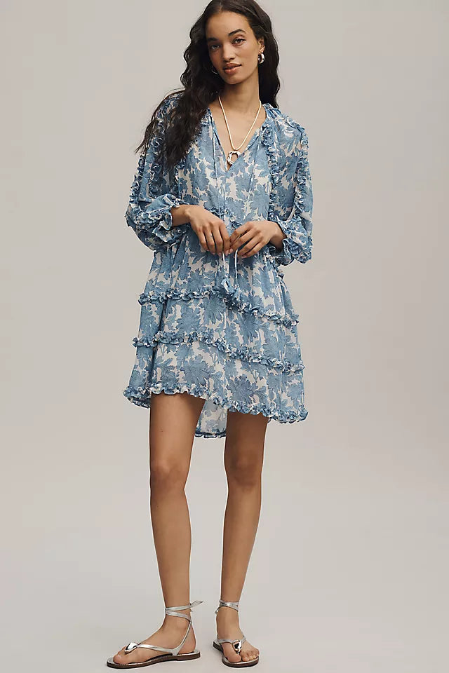 By Anthropologie Long-Sleeve Ruffle Mini Dress  Large