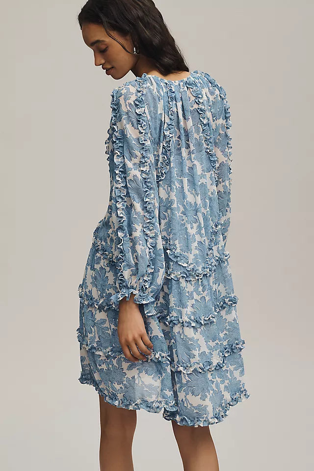 By Anthropologie Long-Sleeve Ruffle Mini Dress  Large