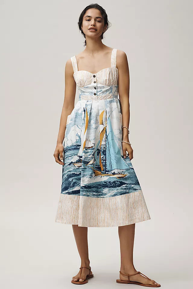 Maeve Cotton Sweetheart Midi Dress  MED