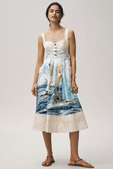 Maeve Cotton Sweetheart Midi Dress  MED