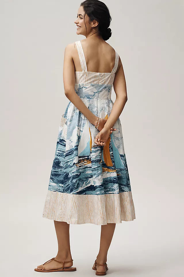 Maeve Cotton Sweetheart Midi Dress  MED