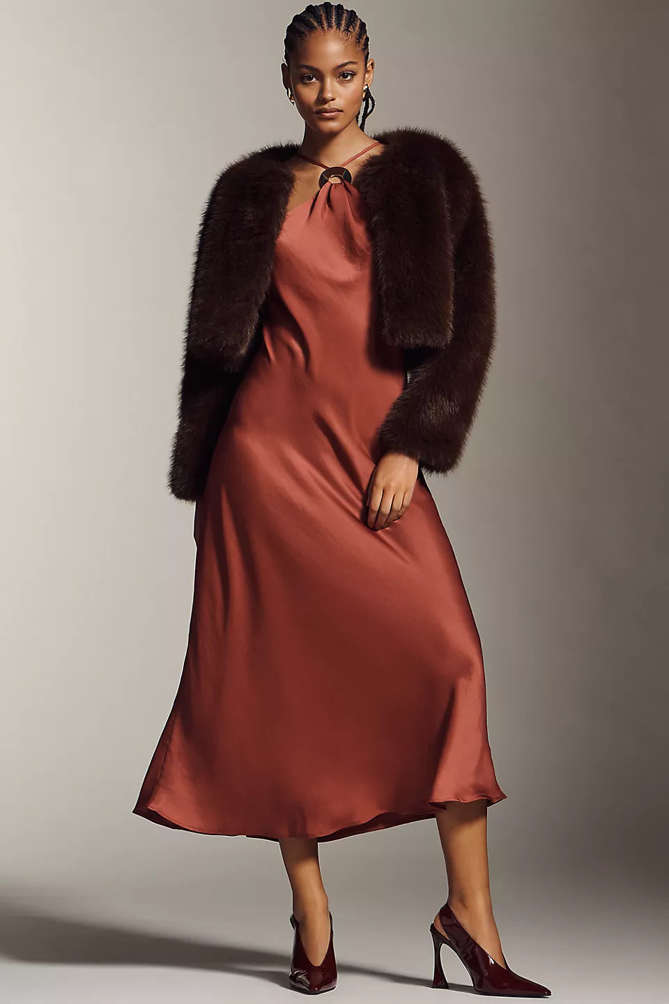 By Anthropologie Halter Slip Midi Dress Size: S