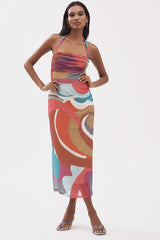 By Anthropologie Square-Neck Halter Midi Dress - Pink Multicolor