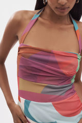By Anthropologie Square-Neck Halter Midi Dress - Pink Multicolor