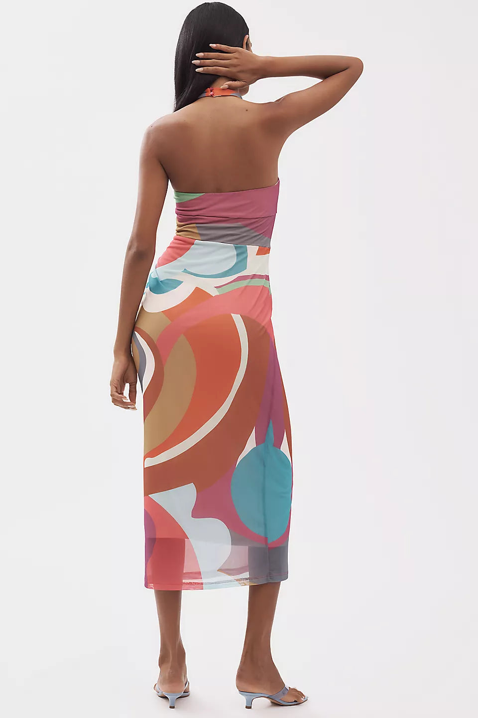 By Anthropologie Square-Neck Halter Midi Dress - Pink Multicolor
