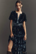 Anthropologie The Somerset Velvet Maxi Dress Dark Blue Size: S Petite