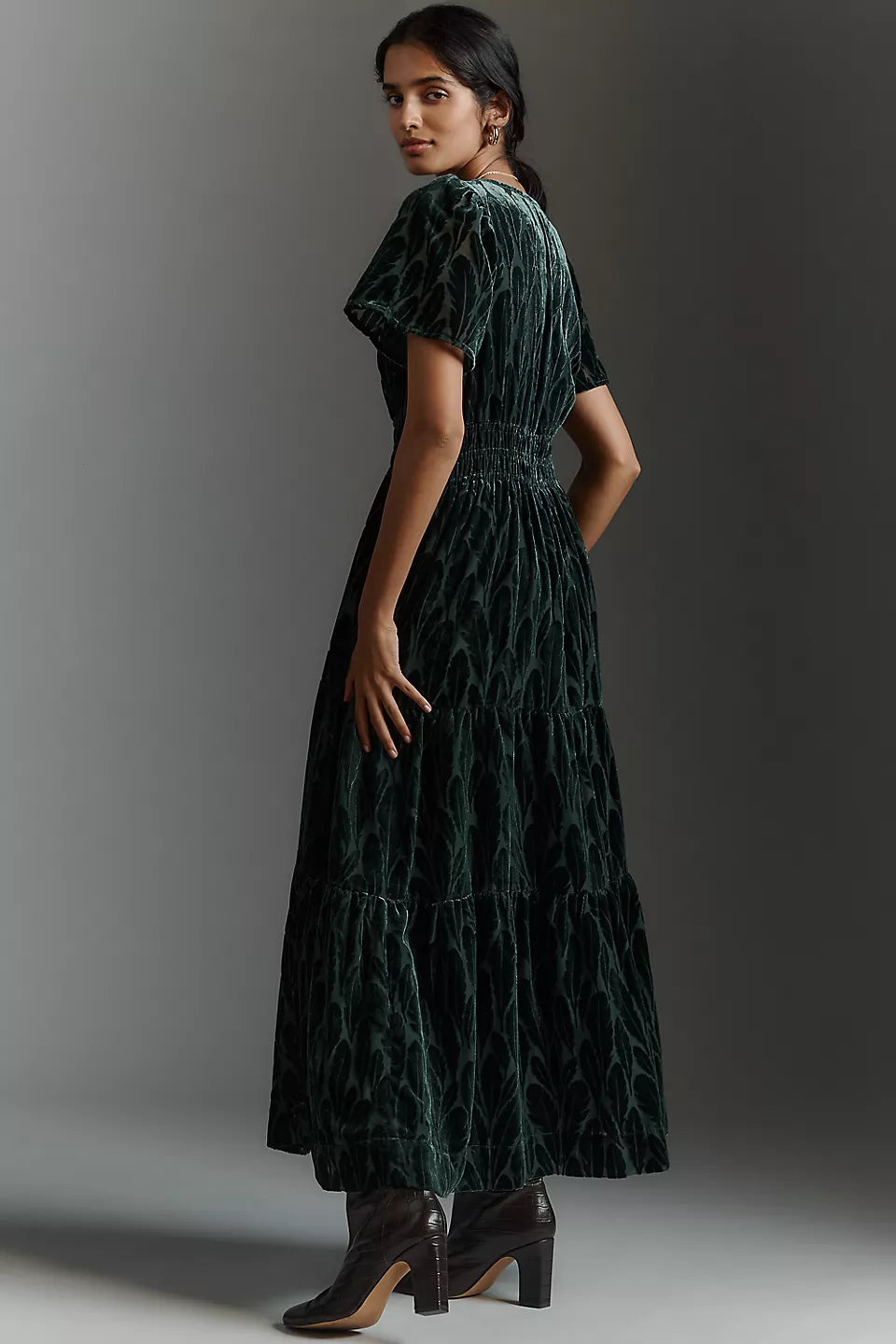 Anthropologie The Somerset Velvet Maxi Dress Turquoise Size: M Petite