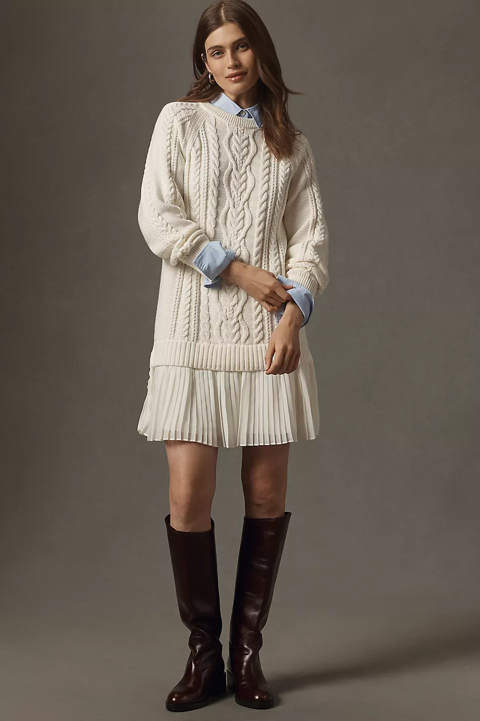 Delphine Sweater Twofer Mini Dress by Anthropologie - Eggnog - Size Small