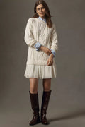 Delphine Sweater Twofer Mini Dress by Anthropologie - Eggnog - Size Small