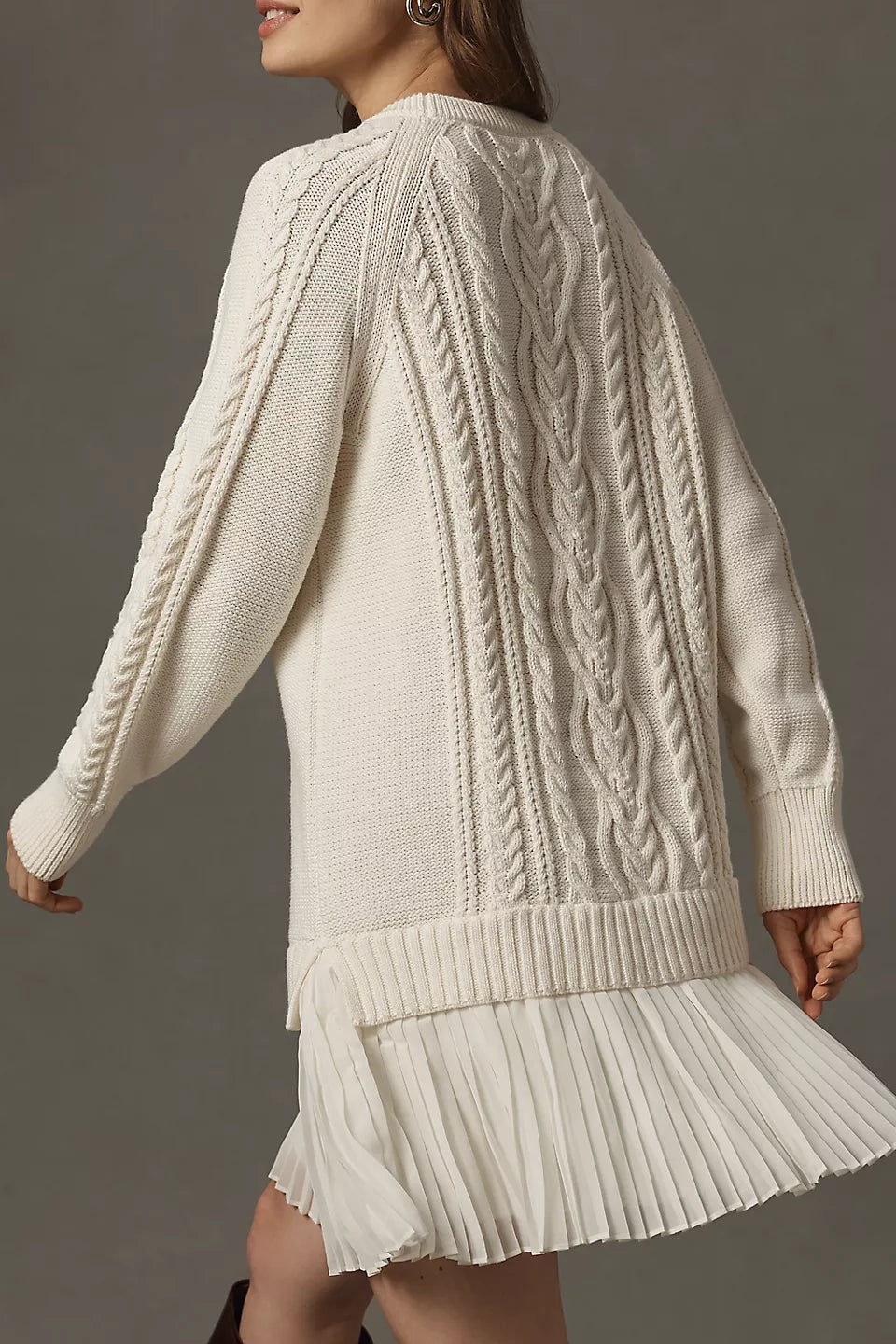 Delphine Sweater Twofer Mini Dress by Anthropologie - Eggnog - Size Small