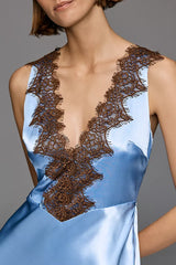 By Anthropologie Lace V-Neck Midi Slip Dress  BLUE  XL