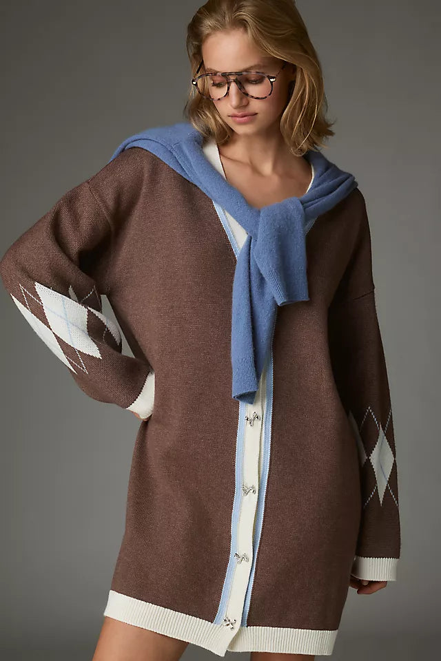 Anthropologie V-Neck Cardigan Sweater Mini Dress Size M