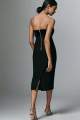 By Anthropologie Strapless Faux Fur Trim Slim Midi Dress Size: S Petite