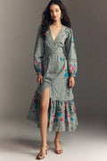 By Anthropologie Floral Button-Front Midi Dress Size L Petite