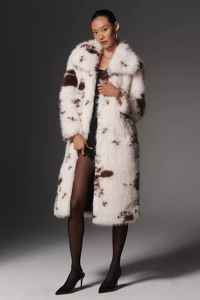 NVLT Faux Fur Cow Print Coat Size L