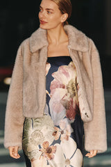 Maeve Cropped Faux Fur Coat Grey Mink Size: L