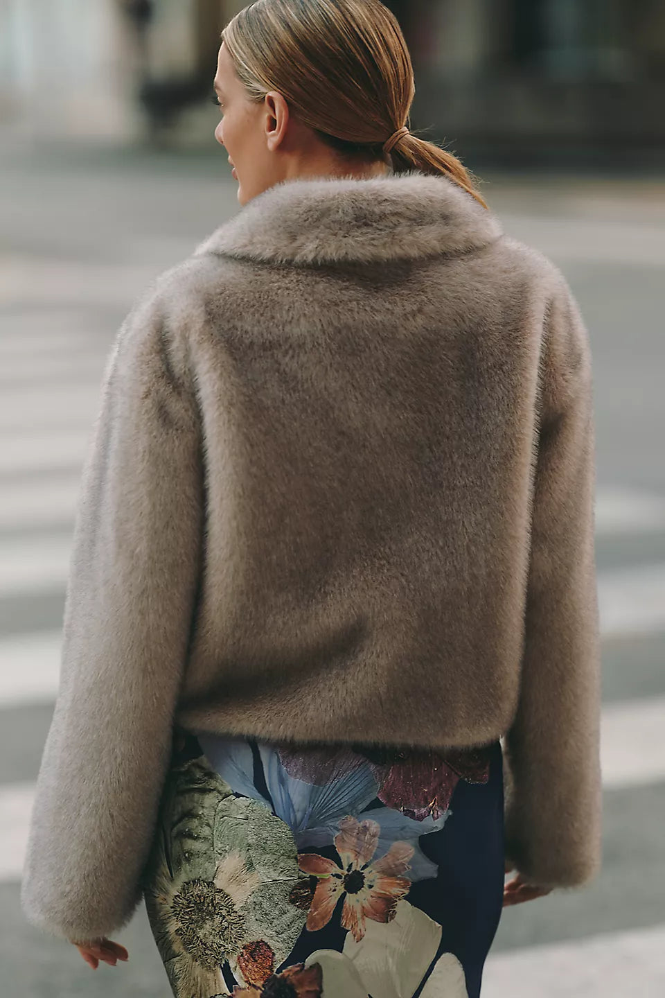 Maeve Cropped Faux Fur Coat Grey Mink Size: L