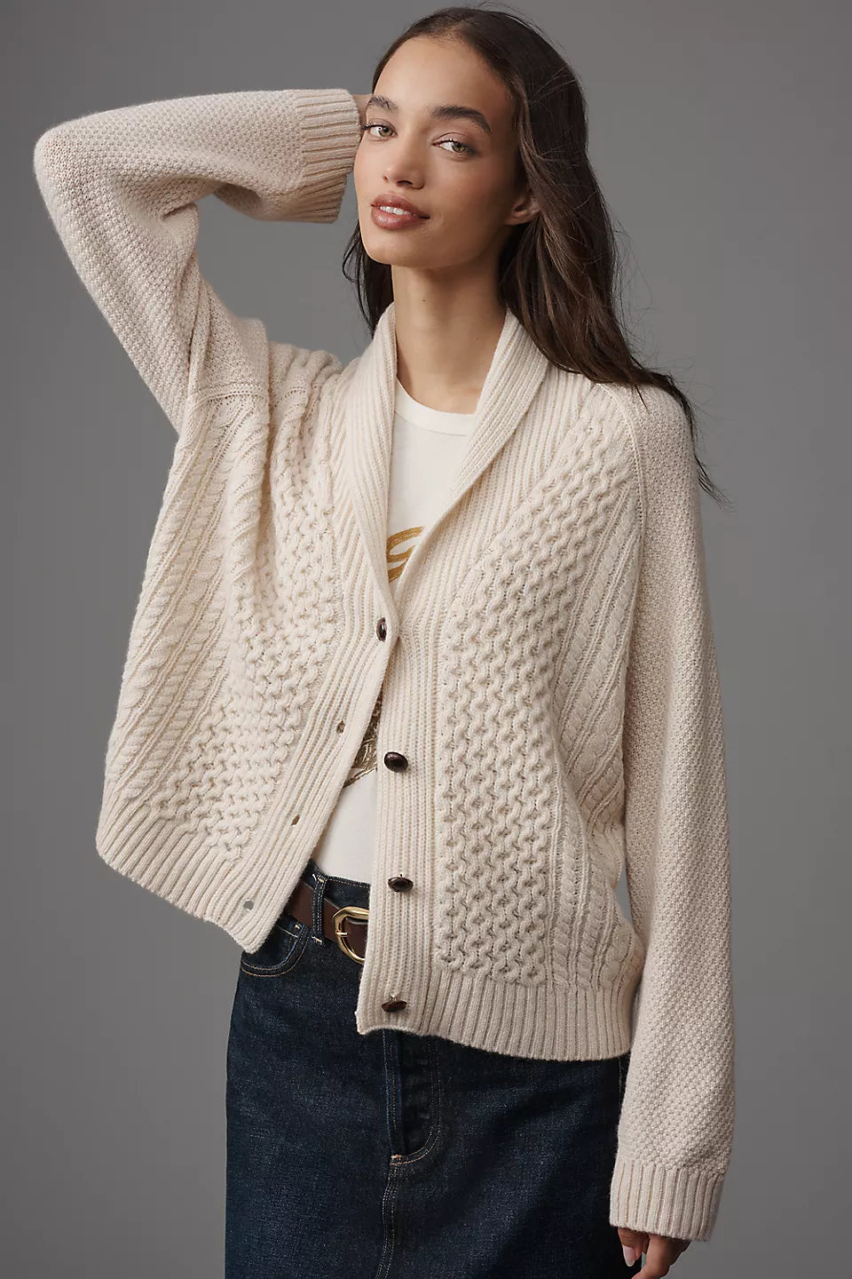 THE GREAT. Cashmere Cable Lodge Cardigan Sweater Size: M