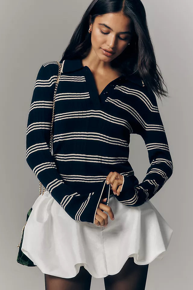 Reformation Hermia Long-Sleeve Polo Top Size S