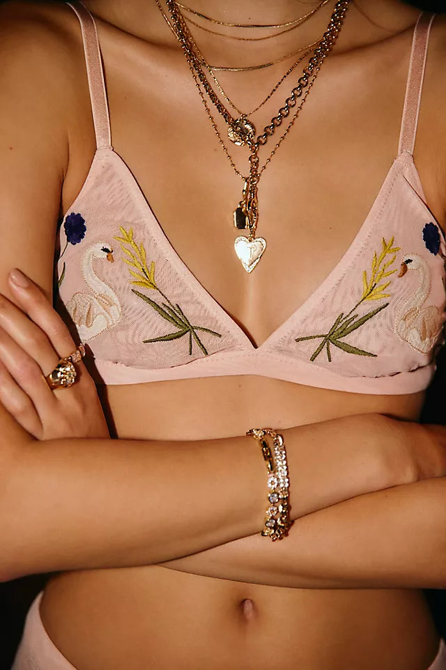 LyreBird Embroidered Mesh Triangle Bralette Size XS