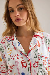 The Lyrebird Modaluxe Short Sleeve Pyjama Shirt by Anthropologie - Ivory Combo - Size L