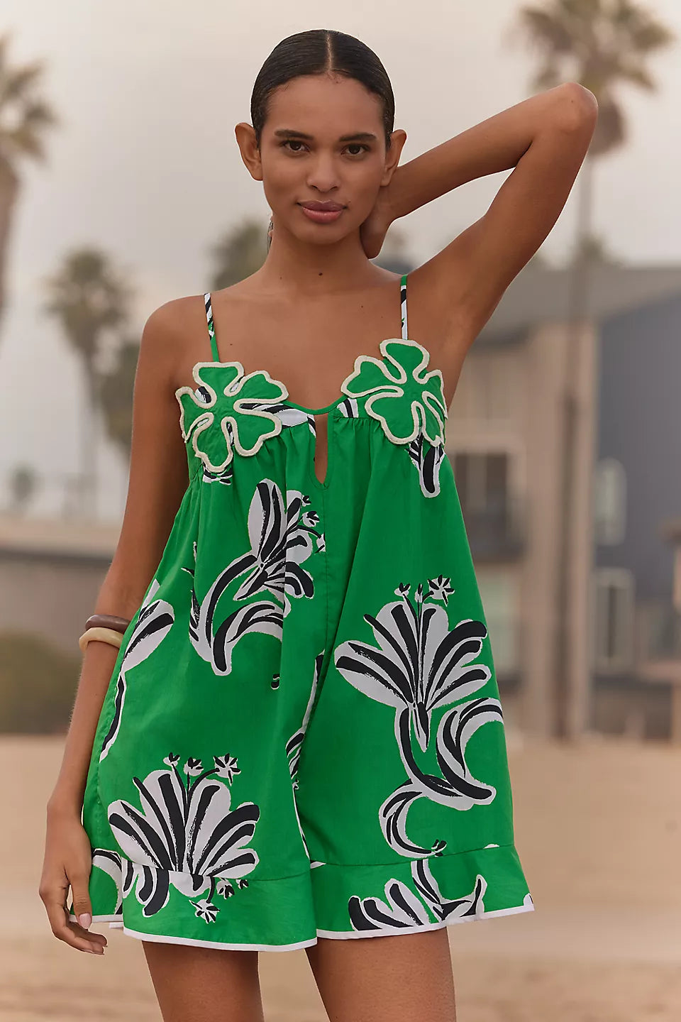 Suzanne Lustig x Celandine Bloom Cotton Romper - Green Pattern - Size XS