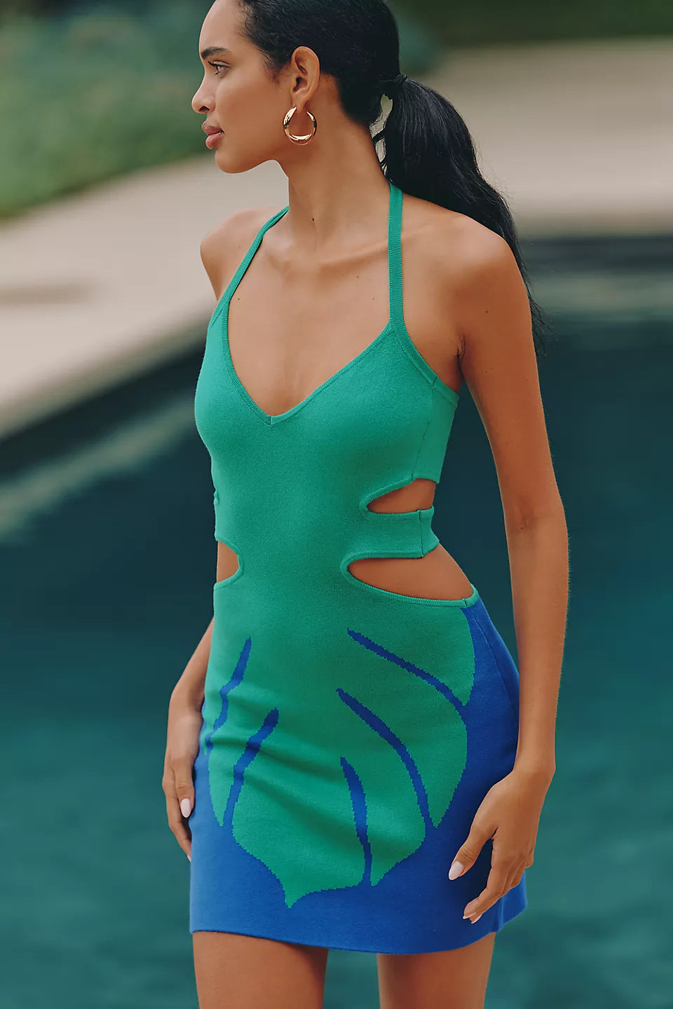Celandine Monstera Halter Cut-Out Mini Dress - Size XS