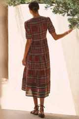 Anthropologie Ro's Garden Daphne Short-Sleeve Midi Dress Size: S