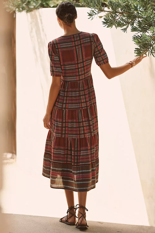 Anthropologie Ro's Garden Daphne Short-Sleeve Midi Dress Size: S