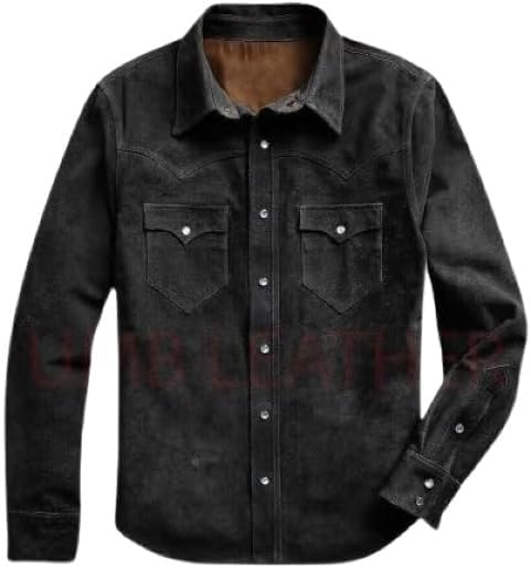 Genuine Leather Men's Cowboy Western Soft Suede Leather Shirt - XL