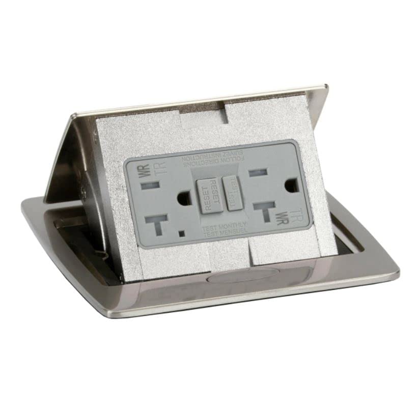 Lew Electric Pop Up Countertop Electrical Outlet, GFCI Receptacle (Stainless Steel) NEW OPEN BOX