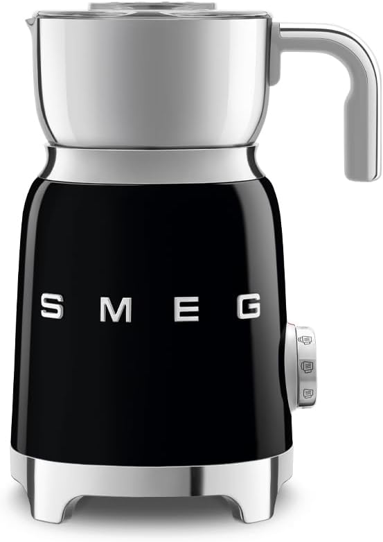 SMEG Retro 50's Style Milk Frother with 2 Disks 6 Preset Programs Hot or Cold Frothing and Induction Heating (Black)