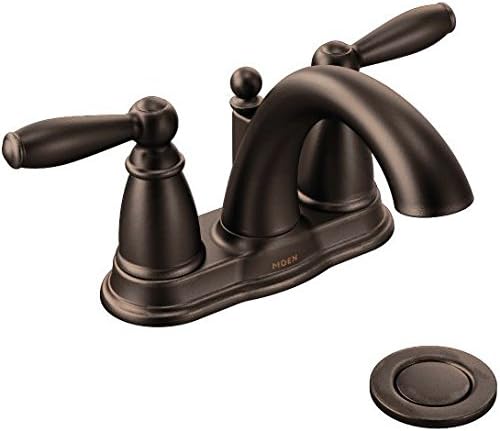 Moen Brantford Oil-Rubbed Bronze Two-Handle Low-Arc Traditional Centerset Bathroom Faucet with Drain Assembly, 6610ORB