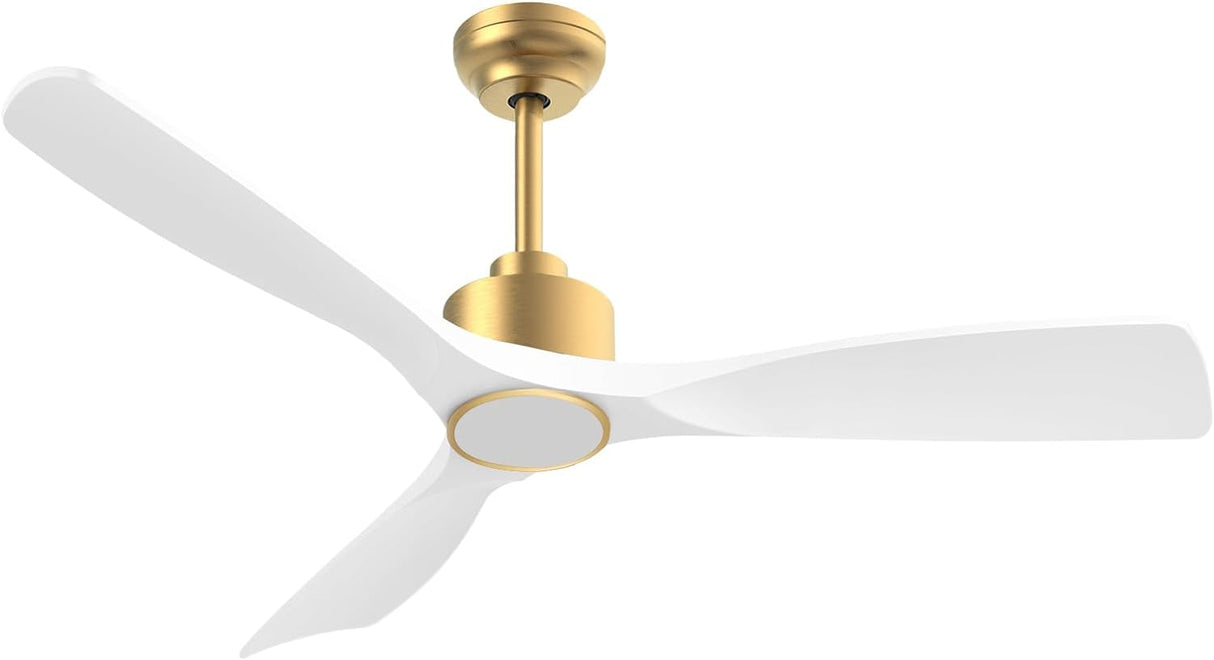 Ofantop 52 Inch ETL Listed Indoor Outdoor Smart Ceiling Fans with Lights Remote Control, Quiet DC Motor 3 Blade Modern White Gold (NEW OPEN BOX) **DAMAGED BOX**