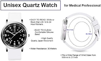 TICCI Unisex Medical Quartz Watch Arabic Numerals Military Time Easy Read -white band(OPEN BOX)