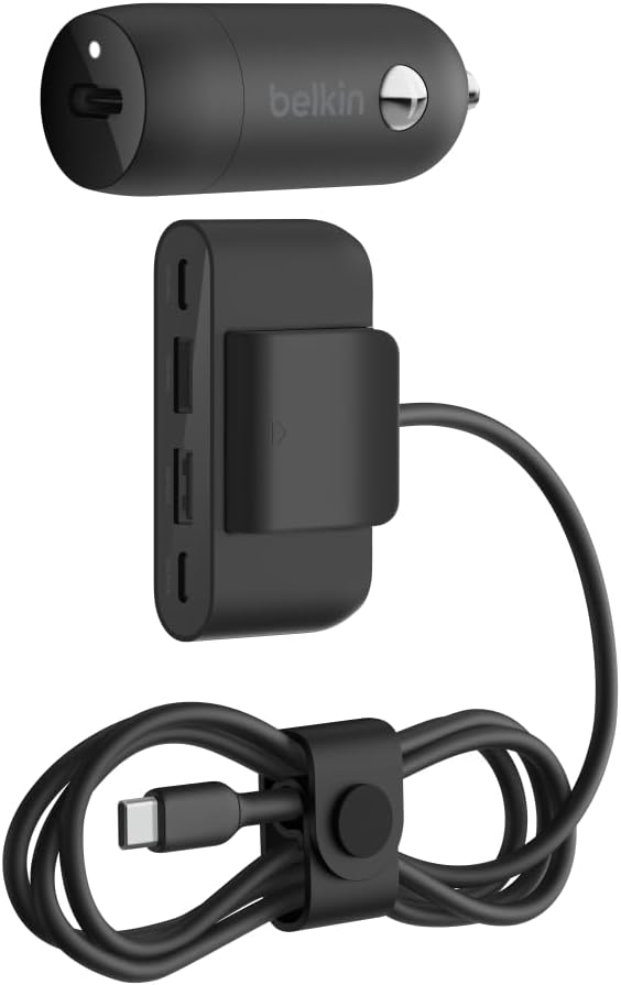 Belkin Boost Charge 30W Fast Car Charger, USB-C Power Delivery Port, 4-Port USB Power Extender, Universal Compatibility for iPhone 16, Galaxy S25, Note Series, Nintendo Switch 2 and More - Black