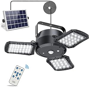 Latband Solar Lights Outdoor Indoor - Solar Powered Shed Light with Remote Waterproof Led Solar Motion Sensor Lights Outdoor, 120° Solar Security Lights for Home Yard Garage Barn Patio, Black