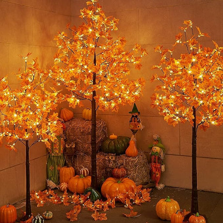 6FT 120LED Artificial Lighted Maple Tree Warm White Fall Decorations Indoor Ourdoor, Orange  $75.55 (New Open Box)