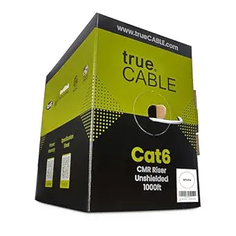 TRUE CABLE Cat6 Riser (CMR), 1000ft, White, 23AWG 4 Pair Solid Bare Copper, 550MHz, ETL Listed, Unshielded Twisted Pair (UTP), Bulk Ethernet Cable