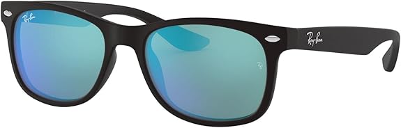 Ray-Ban Junior RJ9052S New Wayfarer Square Sunglasses, Matte Black/Blue Flash, 47 mm
