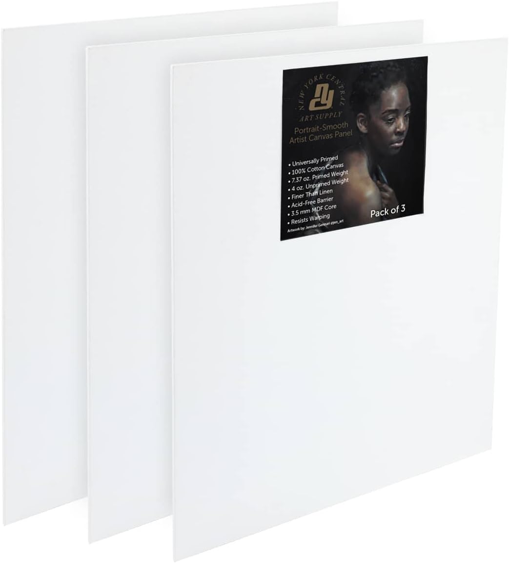 New York Central Portrait-Smooth Artist Canvas Panel 9x12 -Pack of 3 Professional Quality 100% Cotton Canvas Panels for Painting - Ideal for Painting, Acrylics, Oils