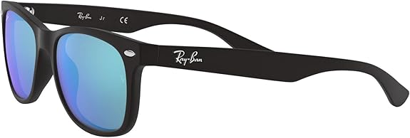 Ray-Ban Junior RJ9052S New Wayfarer Square Sunglasses, Matte Black/Blue Flash, 47 mm