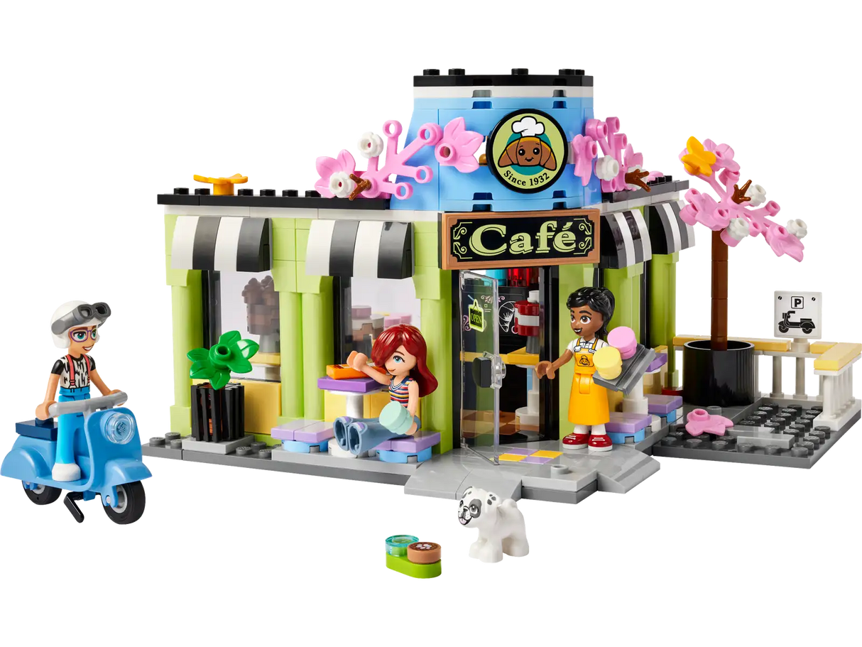 LEGO Friends Heartlake City Café Shop Toy for Kids, Bakery Building Set, Birthday Gift Idea for Girls and Boys Ages 6 Years and Up with 3 Mini Dolls and a Dog Toy Figure, 42618