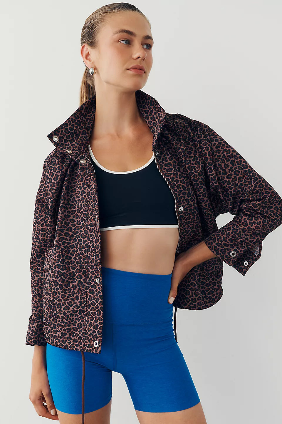Daily Practice Funnel Neck Jacket - Brown Pattern - Size Small