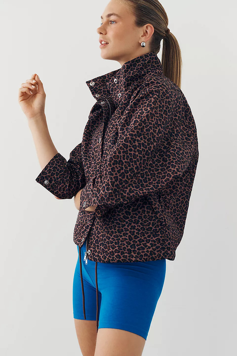 Daily Practice Funnel Neck Jacket - Brown Pattern - Size Small