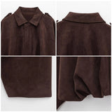 Design Brand Women's Faux Suede Cropped Bomber Jacket - Coffee - Small