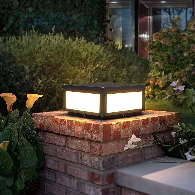MVBT Outdoor Modern Post Light, LED Fence Deck Cap Light High Voltage Wired Lantern Column Lamp for Flat Surface Patio Garden Decoration with IP54 Waterproof E26 Bulb
