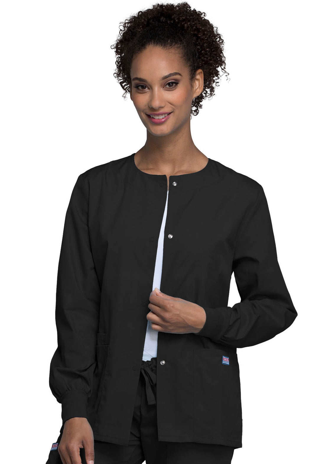 (LG) Cherokee Workwear Women's Snap Front Warm-Up Jacket - Black 4350-BLKW-L