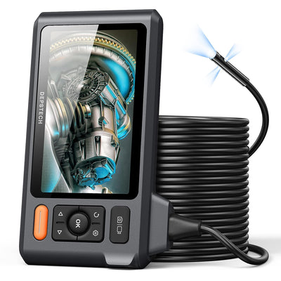 DEPSTECH Triple Lens Sewer Inspection Camera with 50FT Semi-Rigid Cable, 5"IPS Screen Endoscope Camera with Lights, 1080P Industrial Borescope, Split Screen, Waterproof Drain Pipe Camera,Carrying Case