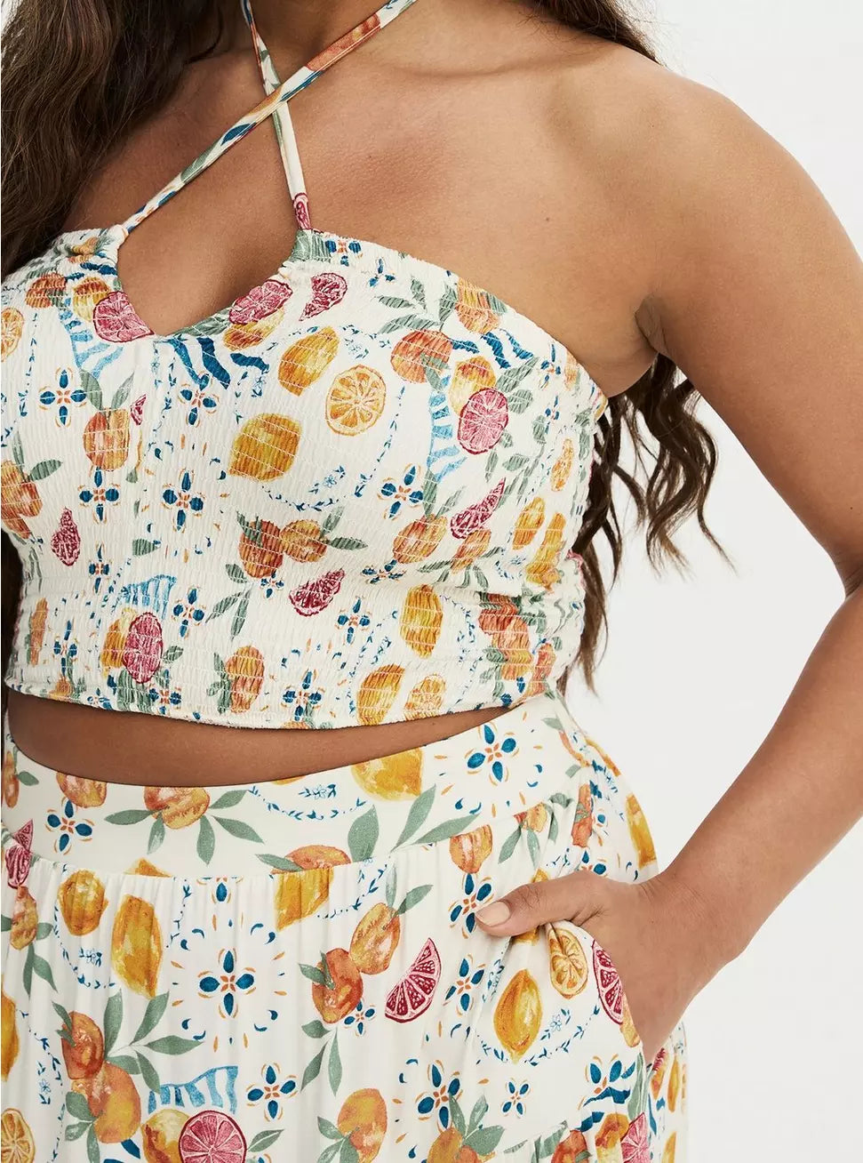 Smocked Maxi Skirt Set by Torrid - Fruity Picnic Ivory - Torrid Size: 0 (Women's L|12)